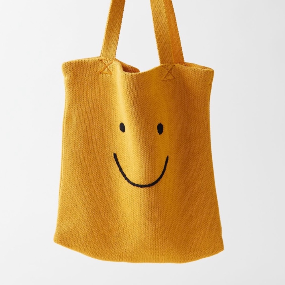 Urban Outfitters scenic woven tote bag, smiley face.